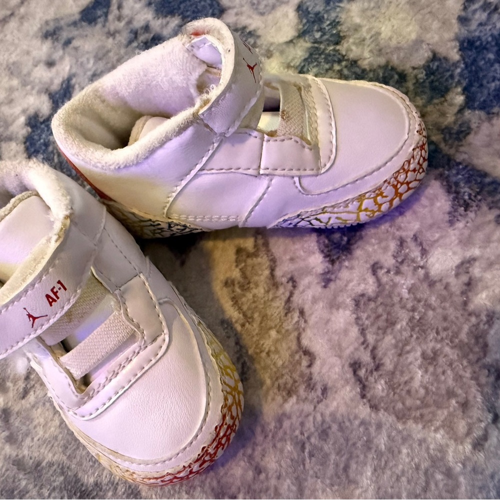 Jordan White and Red Baby Walker Shoes